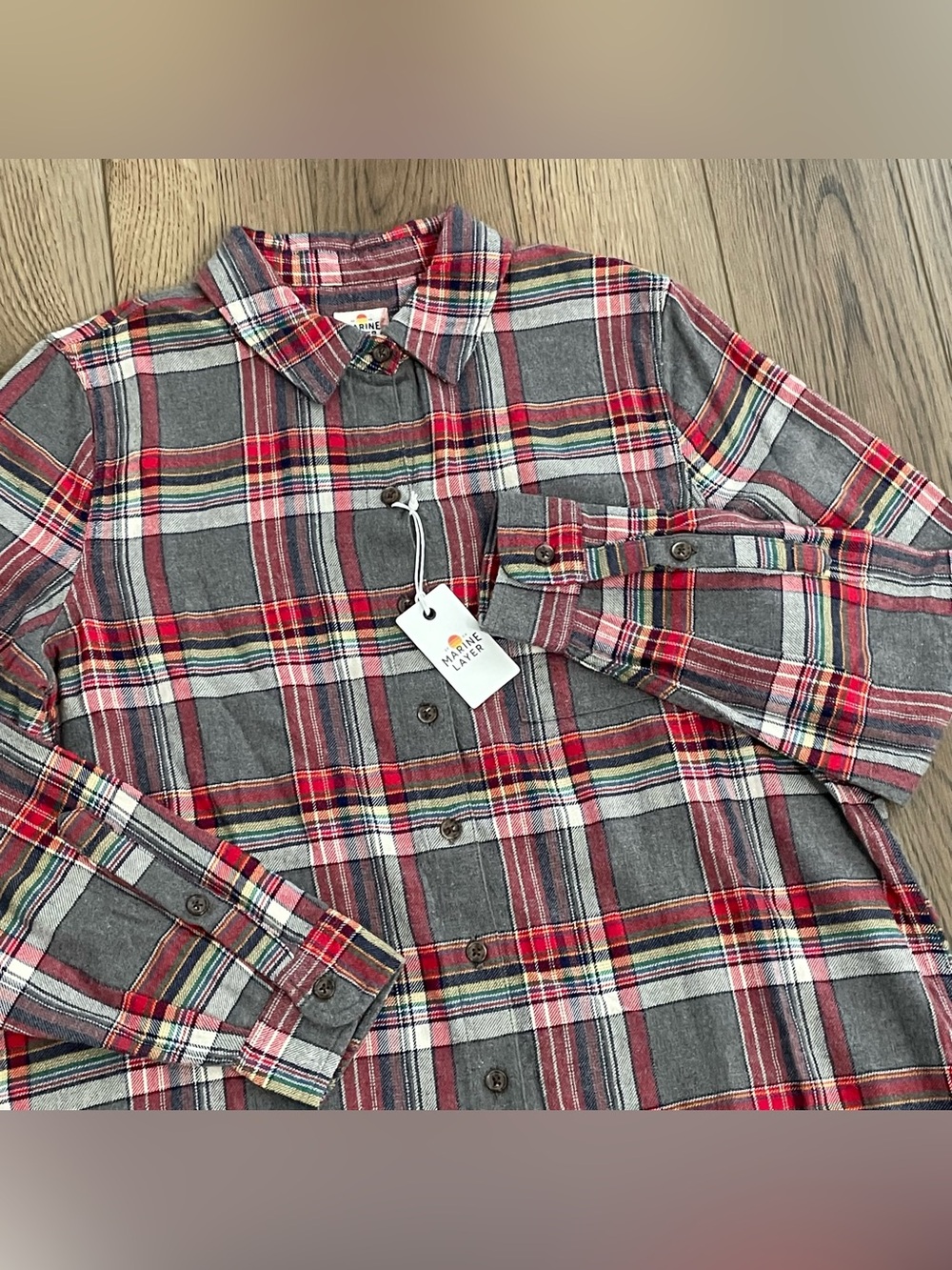 Marine Layer Viola Long Sleeve Relaxed Shirt Rainbow Plaid Women’s Medium NEW